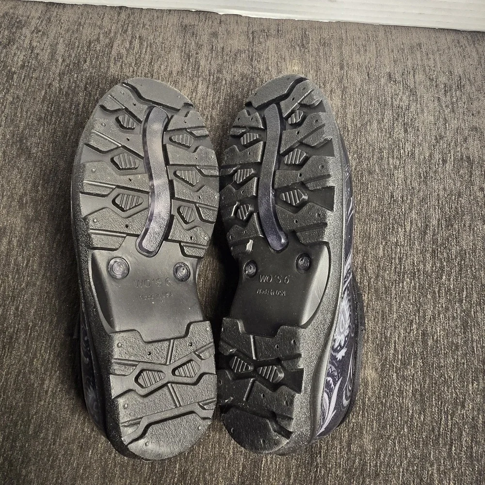 Sloggers Garden Rain Shoes Women's 6 Black Paisley Waterproof Slip On Clogs‎